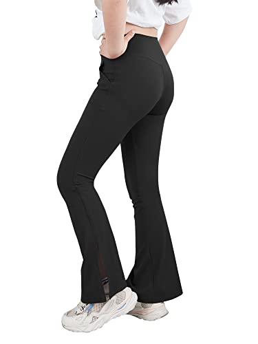 Bootcut Yoga Pants for Teen Girls - Crossover Split Hem, 7-8 Years, Black