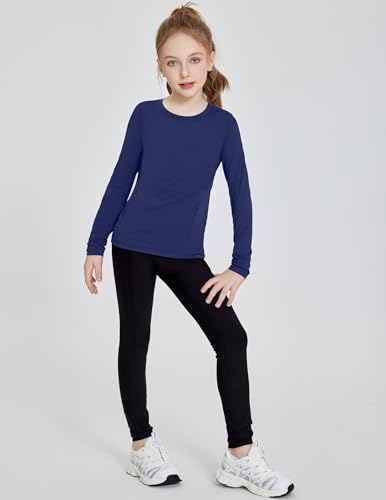 Girls Athletic Long Sleeve Shirt with Zipper Pockets - Navy Blue, 5-6 Years