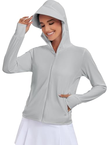Women's Lightweight UPF 50+ Sun Protection Hoodie Jacket - Medium/Grey