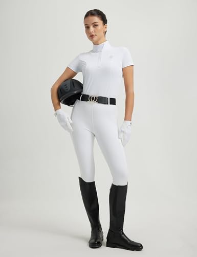 Equestrian Show Shirt for Women - Short Sleeve, UPF50, White, Medium
