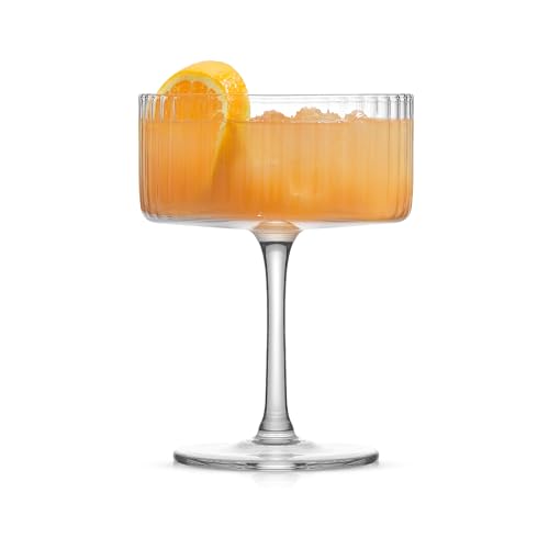 JoyJolt Elle Fluted Coupe Glass Set of 2 - Vintage Style 10oz Cocktail & Martini Glasses