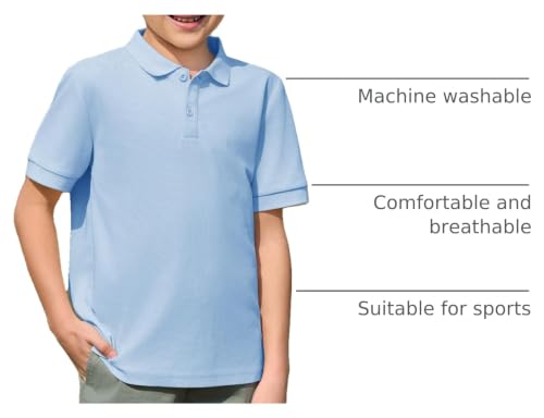 Boys Short Sleeve Pique Polo Shirt - Sky Blue, Age 13-14