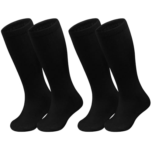 Knee High Toddler Soccer Socks - 2 Pack Black for Ages 3-6