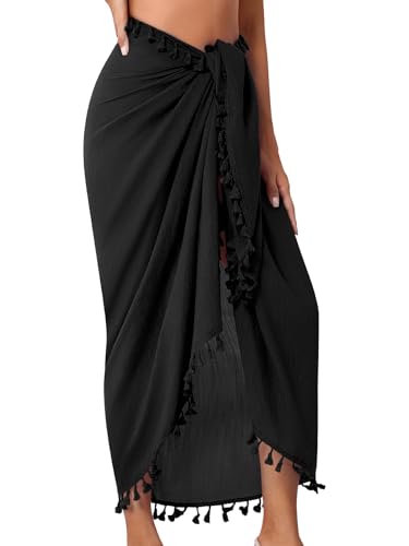 QIANXIZHAN Women's Black Tassels Swimsuit Cover Up Beach Sarong Wrap