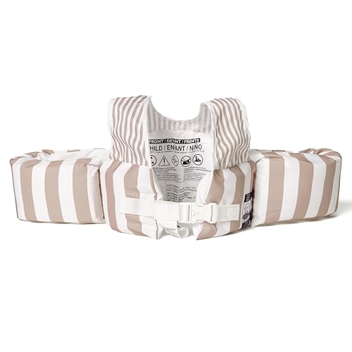 Toddler Life Vest with Colorblock Design - Tan Stripe, USCG Approved, Adjustable for Boys & Girls