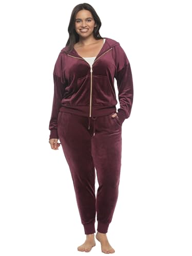 Felina Womens Velour Zip Hoodie & Jogger Set Large Fig Lounge Tracksuit
