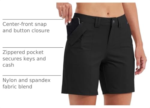 Willit Women's 7" Quick Dry Water-Resistant Golf & Hiking Shorts Black, Casual Summer with Pockets