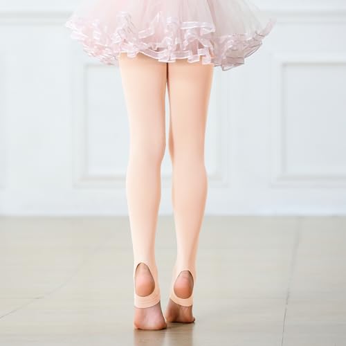 Ballet Dance Stirrup Tights for Kids - Ultra Soft Light Pink, 5-8 Years