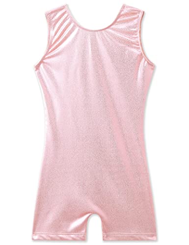 Gymnastics Leotard for Girls - Sparkly Multicolor Biketard, 6-7 Years / Pale Pink