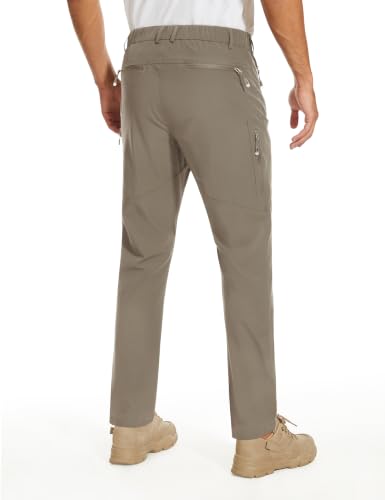Men's Water-Resistant Hiking Pants - Lightweight Travel Pants, Khaki Grey, 34W x 30L, Belt Included