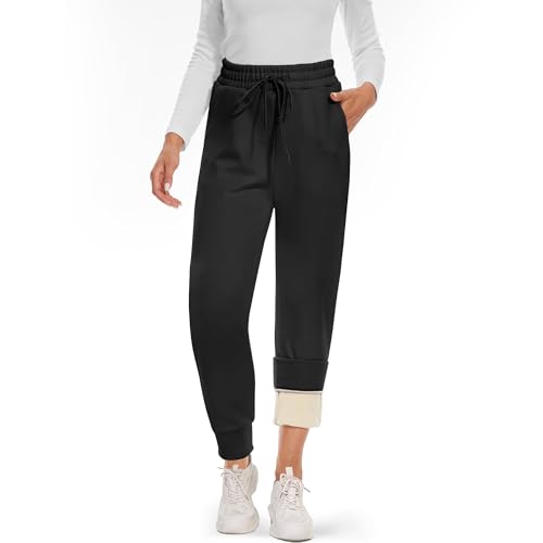 CAMPSNAIL Women's Fleece-Lined Thermal Joggers - Black, Medium