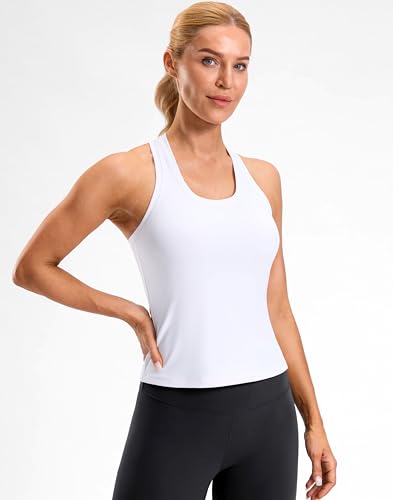 Women's Workout Tank Top Racerback Gym Shirt Small White - SANTINY