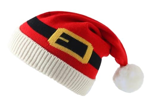 Christmas Knitted Beanie Hat with Pompom - Red Santa Hat