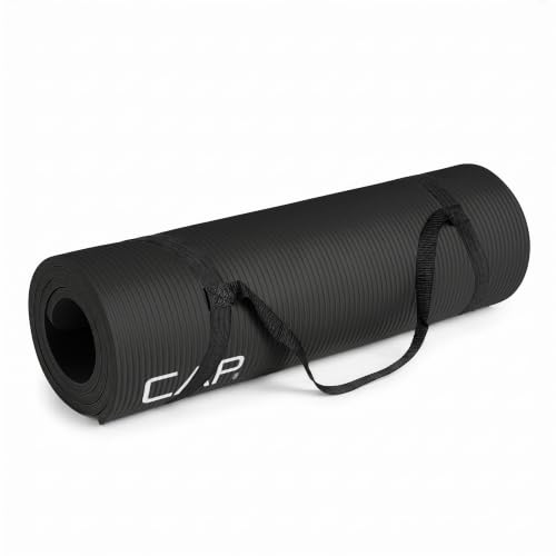 High Density 1/2-Inch Yoga Mat with Strap - Black