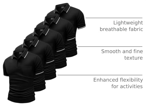 GEEK LIGHTING Men's Slim Fit Polo Shirt with Pocket XX-Large Pure Black 5-Pack