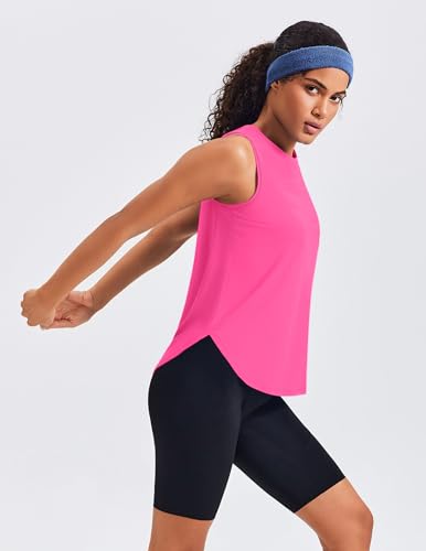 PINSPARK Women's Workout Tank Top with Back Pleats - Loose Fit Sleeveless Shirt, Medium Rose Red
