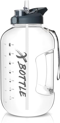 Clear 1 Gallon Water Bottle with Straw & Chug Lid - BPA Free, Leak-Proof, Large Hydration Jug