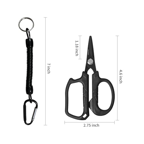 Professional Fishing Scissors - 4.65" Sharp Blades with Keychain - Black