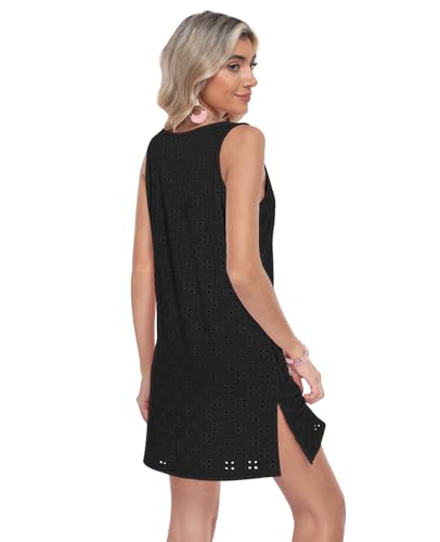 Summer Swimsuit Cover Up Dress - Sleeveless Eyelet Tank - X-Large Black