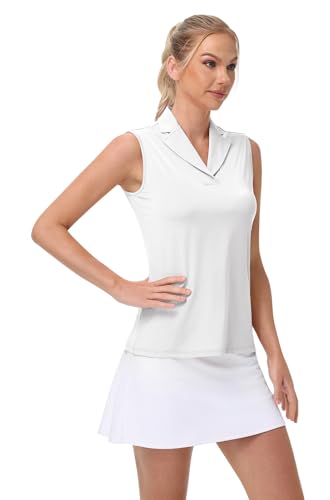 Women's Sleeveless Golf Polo Shirt - UPF 50 Dry Fit V Neck