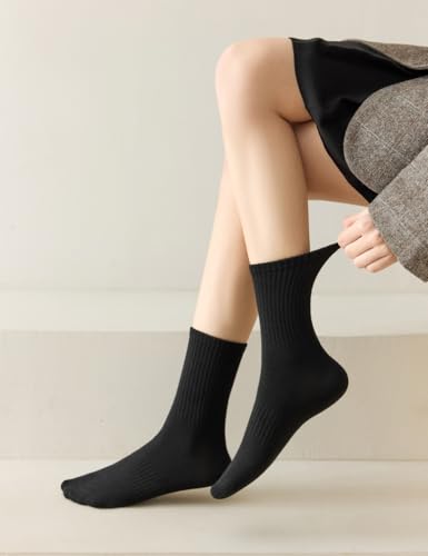 Womens Cotton Crew Socks - Lightweight Athletic Gym Socks - 5 Pack
