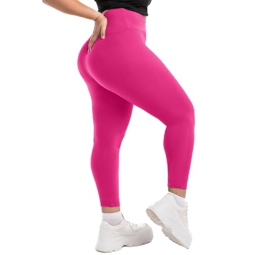Walifrey 4X-Large Pink Buttery Soft High-Waist Plus Size Leggings for Women