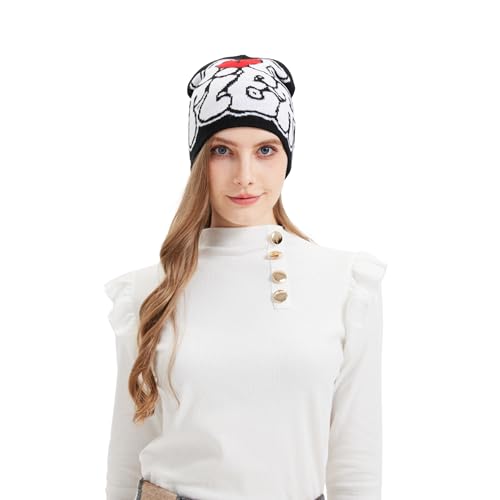 Y2K Beanie Hat - Knitted Winter Cap with Love Design - White