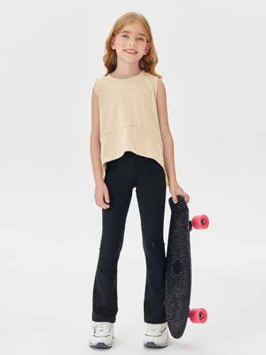Girls Athletic Crop Tank Top - Cute Workout Shirt, 7-8 Years Apricot