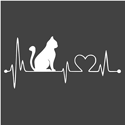 Cat Heartbeat Vinyl Decal Sticker - White, 5-Inch UV Resistant