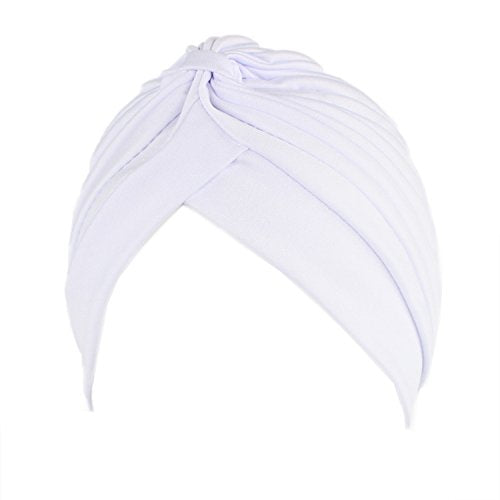 Chemo Cap Turban Headwear - Multi-Function Hair Loss Hat - Medium-Large White