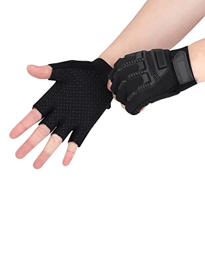Kids Half Finger Sports Gloves - Black Thick, Non-Slip Gel Grip