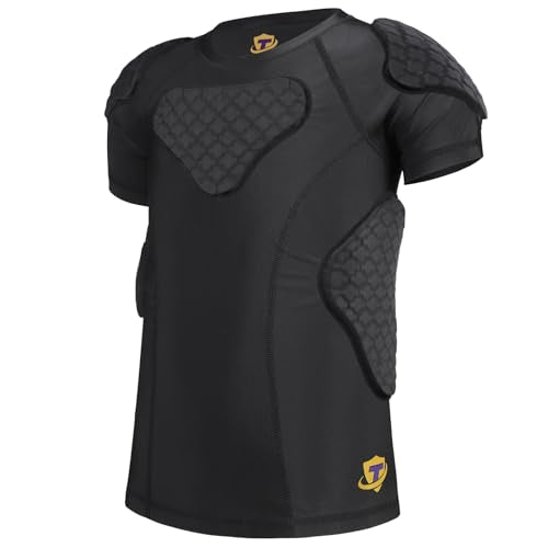 TUOYR Youth Padded Compression Sports Shirt for Football & More, Black, Y-M (Chest 26.5-28.5 inch)