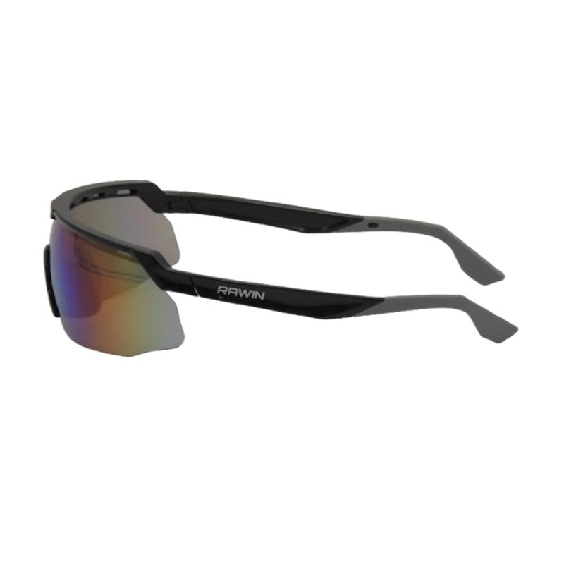 RAWIN High-Performance Sports Sunglasses for Cycling, Baseball, Running | Durable Wrap-Around Design (Shiny Black Frame with Grey Nose Pad & Tips/Green REVO Lens)