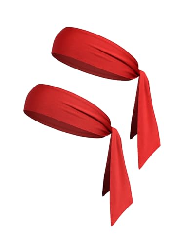 Red Sweat Tie Headband - Athletic Hairband for Men, Women, Kids