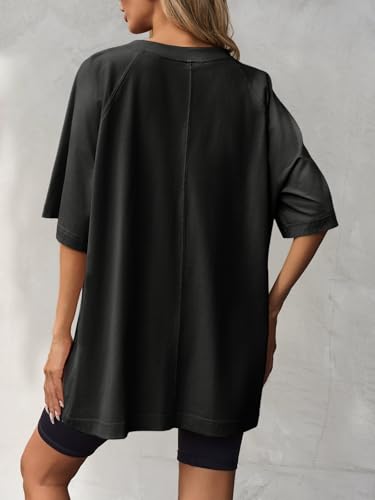 Oversized Women's Crew Neck Tunic Tee - Summer Casual Black, Large