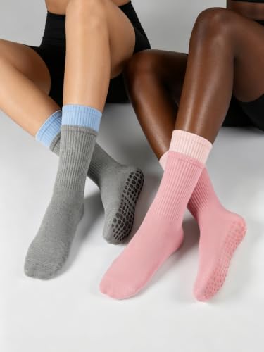 Women's Non-Slip Pilates Grip Socks - Mid Calf - Grey