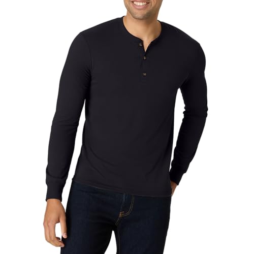 Hanes Originals Men's Tri-Blend Long Sleeve Henley T-Shirt – Black, Large