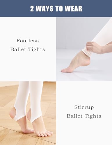 Stirrup Tights for Girls & Women - 60D Ultra Soft Ballet Tights - White 12-14Y