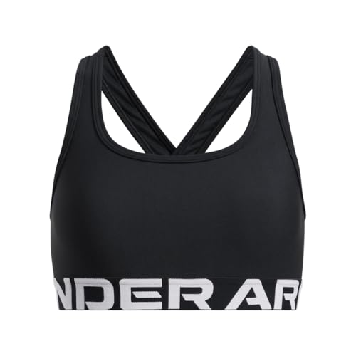 Under Armour Kids Cross-Back Mid-Impact Sports Bra Large Black White - Big Kid Athletic Support