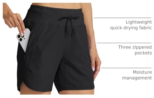 Willit Women's Athletic Running Shorts 5" Black Medium - Moisture-Wicking, Anti-Ride-Up, Comfortable Fit
