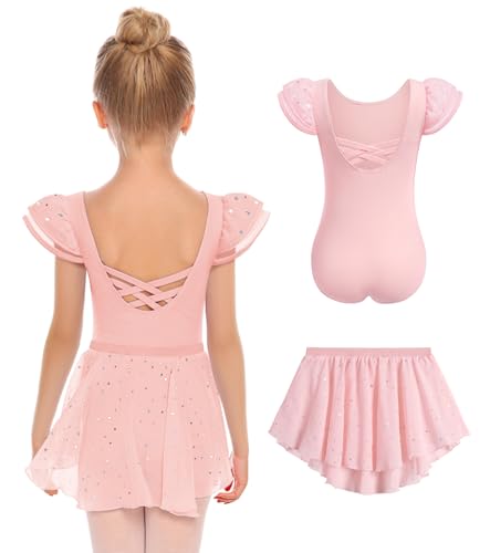 Ballet Leotard with Removable Skirt for Girls - Ballet Pink, 6-7 Years