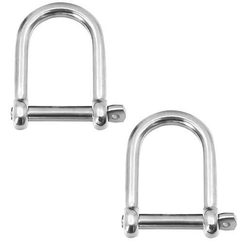 Wide D Shackle - Marine Grade 316 Stainless Steel, 1/4 Inch, 2 Pack