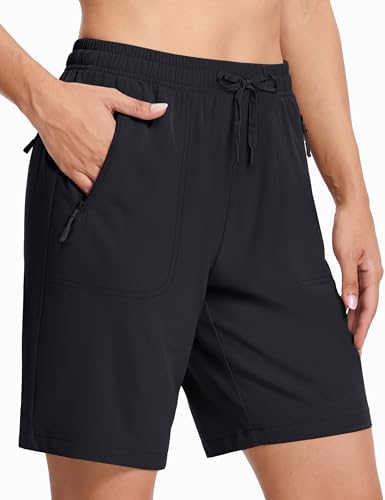 Lightweight Women's Hiking Shorts - Quick Dry 8" Golf Shorts - Large / Black