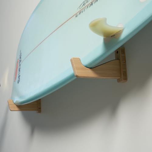 Bamboo Surfboard Wall Mount Rack - Tan Color for Longboards & Shortboards