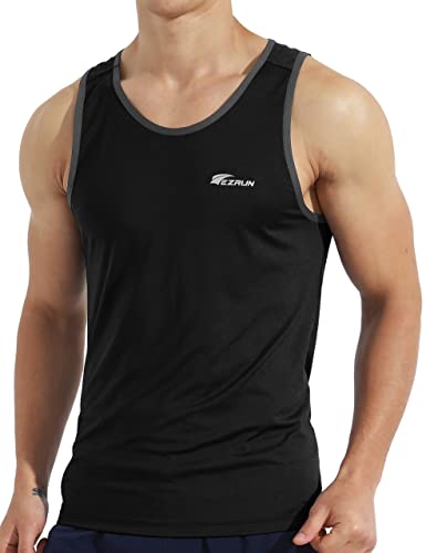 Men's Quick Dry Tank Top UPF 50+ Workout Shirt Large Black - Gym & Running