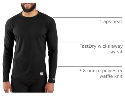 Carhartt Men's Force Midweight Waffle Base Layer Crewneck Top - Large Black