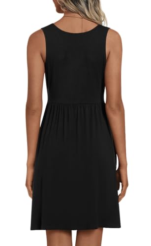 CATHY Women's V Neck Sleeveless Dress with Pockets - Summer Sundress, Medium Black, S-2XL