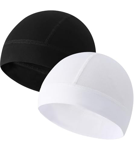 Breathable Cotton Skull Cap Helmet Liner Sleep Hat - Black & White