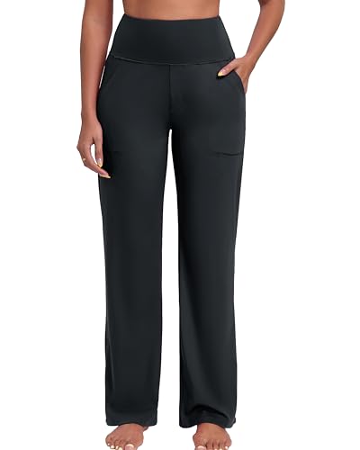 Wide Leg Yoga Pants for Women - High Waist Stretch - Charcoal, Small Long
