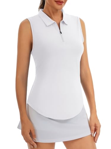 Women's Sleeveless Polo Shirt - UPF 50+ Quick Dry - X-Large White